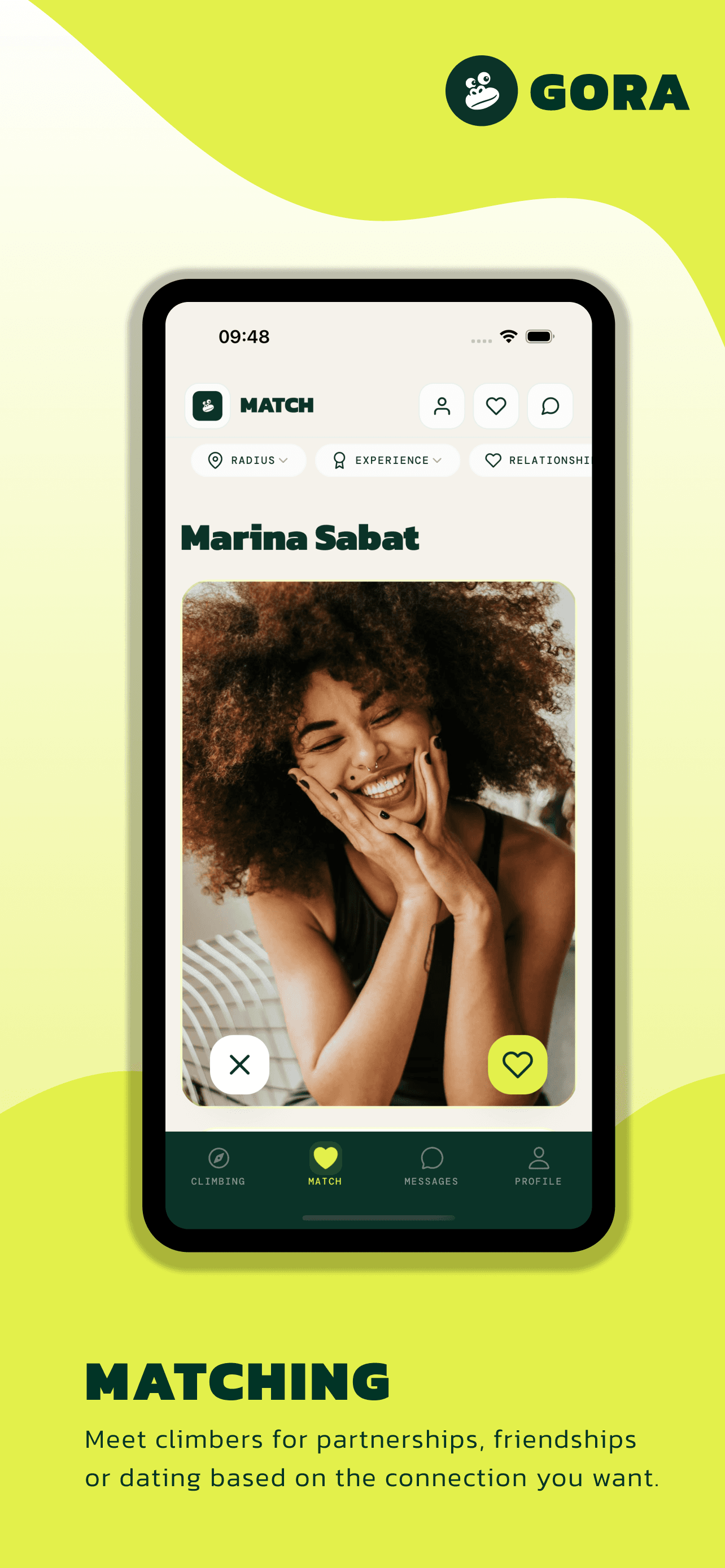 Gora app screenshot showing active climbing sessions